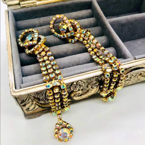 Vintage Aurora Borealis crystal rhinestone duster earrings 💎 - Picture 7 of 9